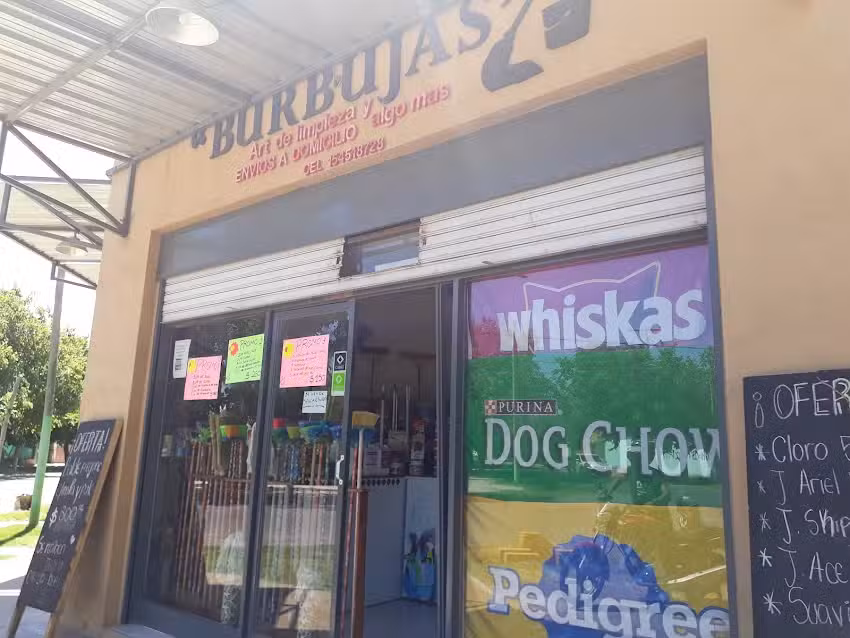 Burbujas articulos de limpieza y alimentos para mascotas